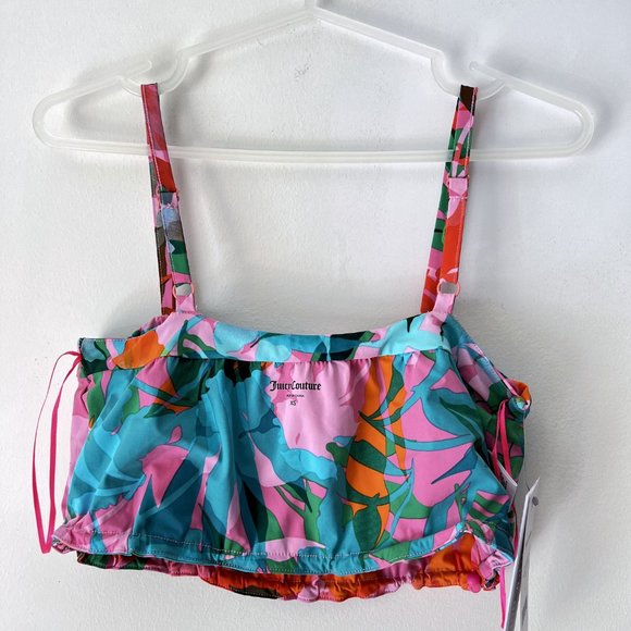NEW! JUICY COUTURE Tropical Palm Print Zip Crop Top, Size XS - Picture 10 of 15